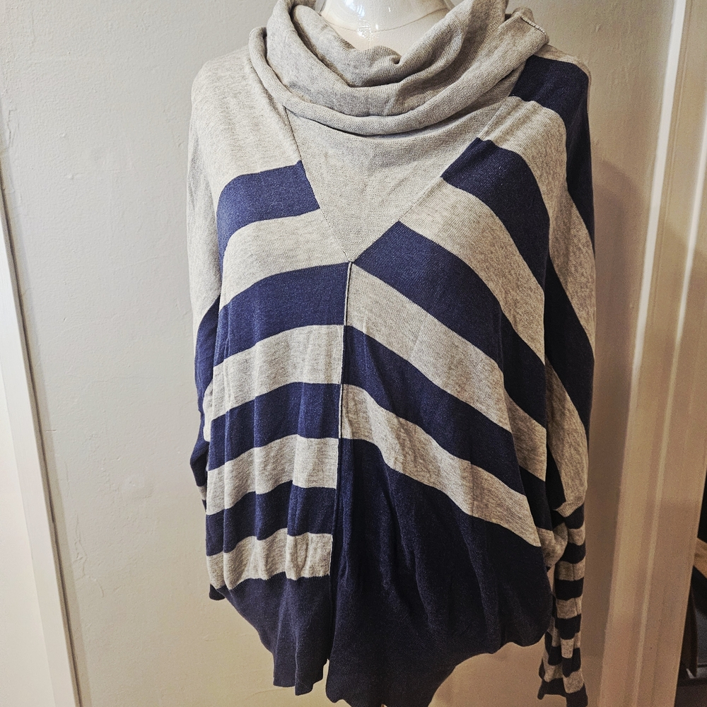 Jessica Simpson Navy and Gray Striped Cowl Neck Sweater